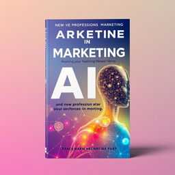 Create a book cover design that combines elements of technology and humanism, focusing on AI and new professions in marketing