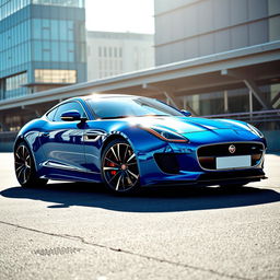 A wide body Jaguar F-Type with a sleek aerodynamic design, high-performance sports car in vibrant metallic blue