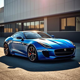 A wide body Jaguar F-Type with a sleek aerodynamic design, high-performance sports car in vibrant metallic blue