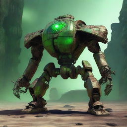 Create an image of the Verdant Sentinel, a colossal, ancient construct with a quadruped form and a distinctly worn-down appearance