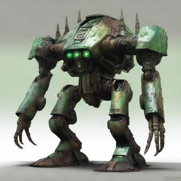 Create an image of the Verdant Sentinel, a colossal, ancient construct with a quadruped form and a distinctly worn-down appearance