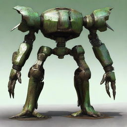 Create an image of the Verdant Sentinel, a colossal, ancient construct with four legs and a distinctly worn-down appearance