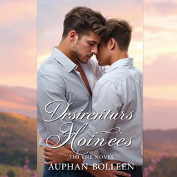 Create a cover for a BL novel featuring two male characters in a romantic pose