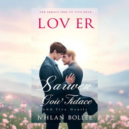 Create a cover for a BL novel featuring two male characters in a romantic pose