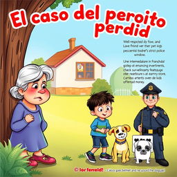 A colorful and engaging cover for a children's storybook titled 'El caso del perrito perdido'