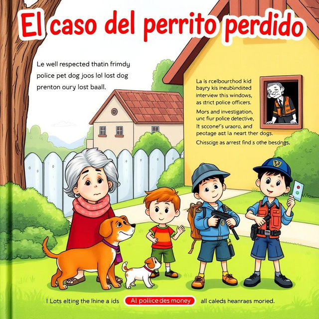 A colorful and engaging cover for a children's storybook titled 'El caso del perrito perdido'