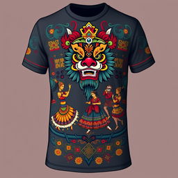 A detailed and colorful design for a T-shirt featuring Reog Ponorogo, an Indonesian traditional dance