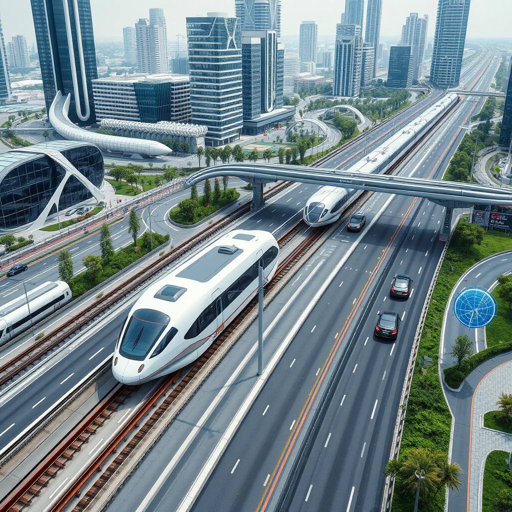 A futuristic transportation infrastructure featuring advanced technology