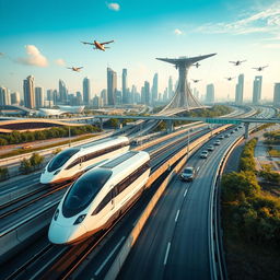 A futuristic transportation infrastructure featuring advanced technology