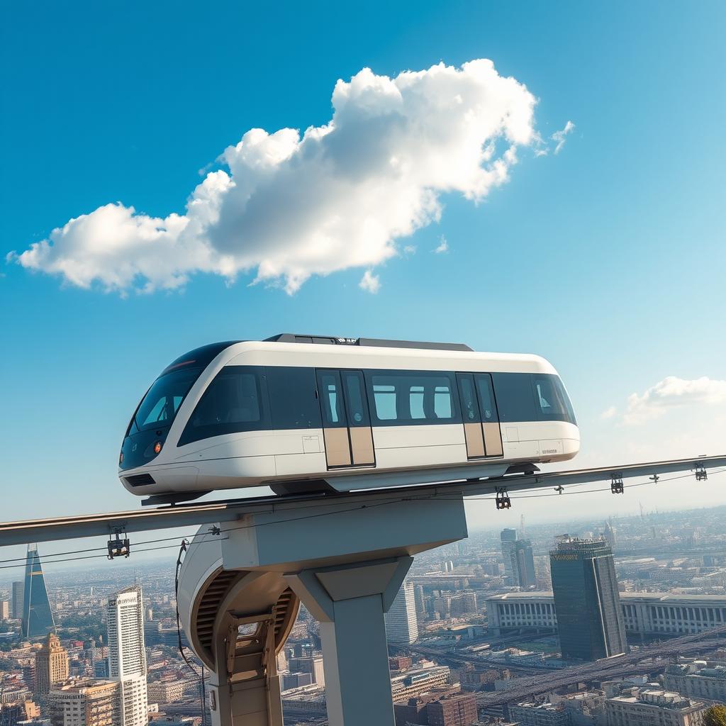 A scenic view of an elevated sky train gliding smoothly above a bustling city