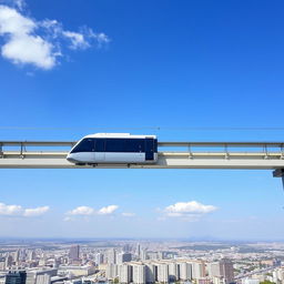 A scenic view of an elevated sky train gliding smoothly above a bustling city