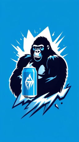 A striking logo for 'Gorilla Ice' energy drink featuring a roaring gorilla surrounded by an explosion of icy shards, with the name in bold, icy blue letters.