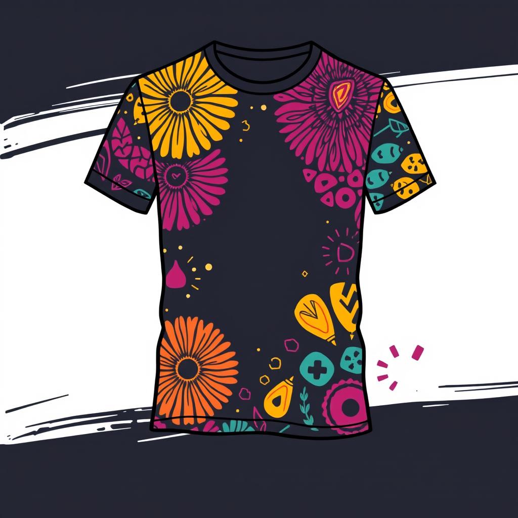 A creative and stylish t-shirt design with unique patterns and vibrant colors