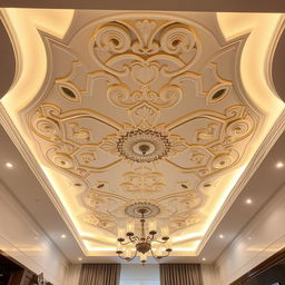 A beautifully designed false ceiling made of drywall with elegant lighting