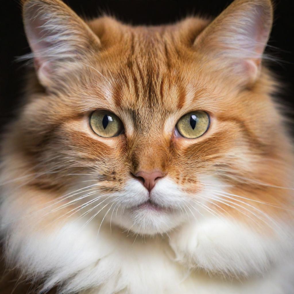 A visually captivating house cat with vibrant fur, silky to the touch and eyes shimmering with feline curiosity.