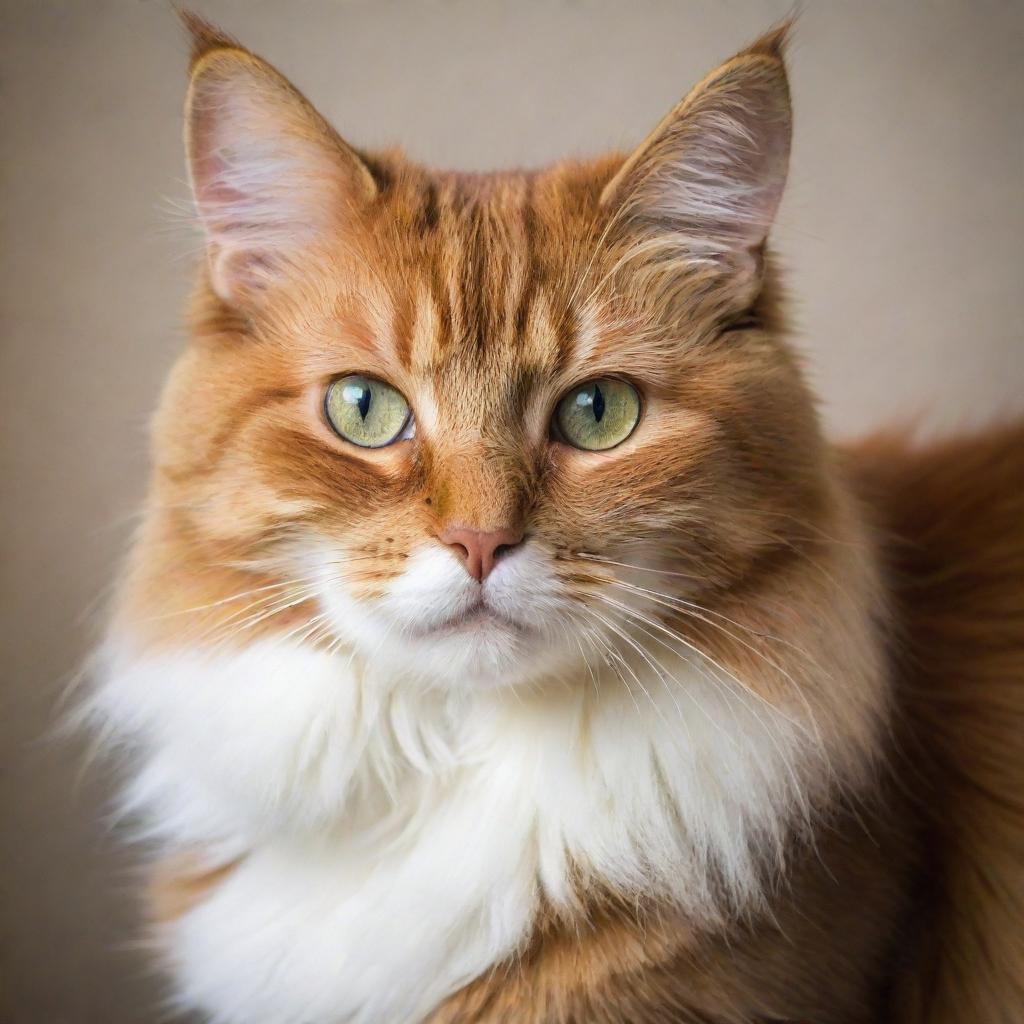 A visually captivating house cat with vibrant fur, silky to the touch and eyes shimmering with feline curiosity.