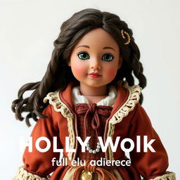 A detailed and beautifully crafted doll with intricate clothing and lifelike features