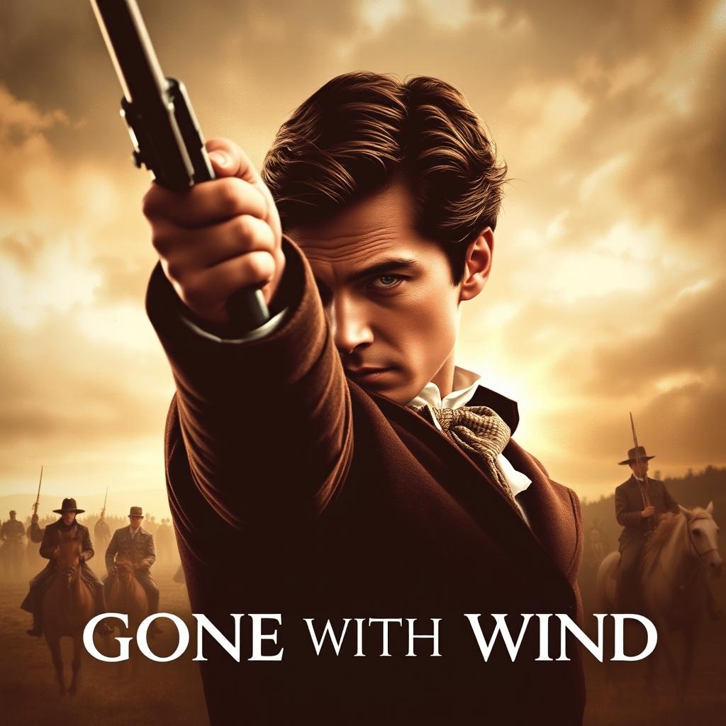 A dramatic movie poster featuring Rhett Butler from Gone with the Wind