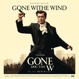 A dramatic movie poster featuring Rhett Butler from Gone with the Wind