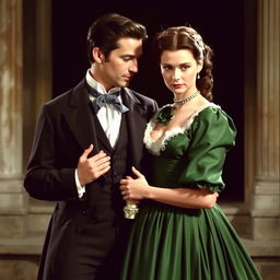 A classic scene featuring Rhett Butler and Scarlett O'Hara from Gone with the Wind