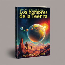 An artistic book cover for 'Los hombres de la Tierra' by Ray Bradbury