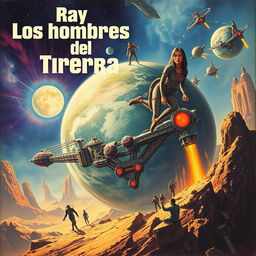 An artistic book cover for 'Los hombres de la Tierra' by Ray Bradbury