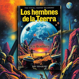 An artistic book cover for 'Los hombres de la Tierra' by Ray Bradbury