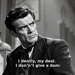 A dramatic scene featuring Rhett Butler from Gone with the Wind, delivering his iconic line, 'Frankly, my dear, I don't give a damn