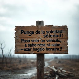 A weathered and decayed wooden sign in an apocalyptic zombie or end-of-the-world style