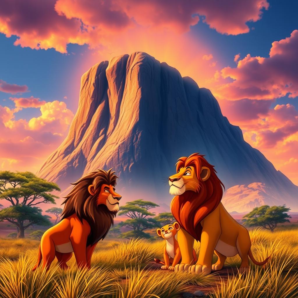 An iconic scene from the movie The Lion King, capturing the majesty and emotion of the film