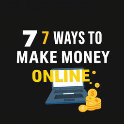 Create an e-book cover for the title '7 Ways to Make Money Online' with a black theme color