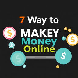 Create an e-book cover for the title '7 Ways to Make Money Online' with a black theme color