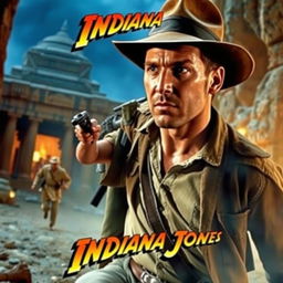 An iconic scene from the movie Indiana Jones, capturing the adventurous and thrilling moments of the film