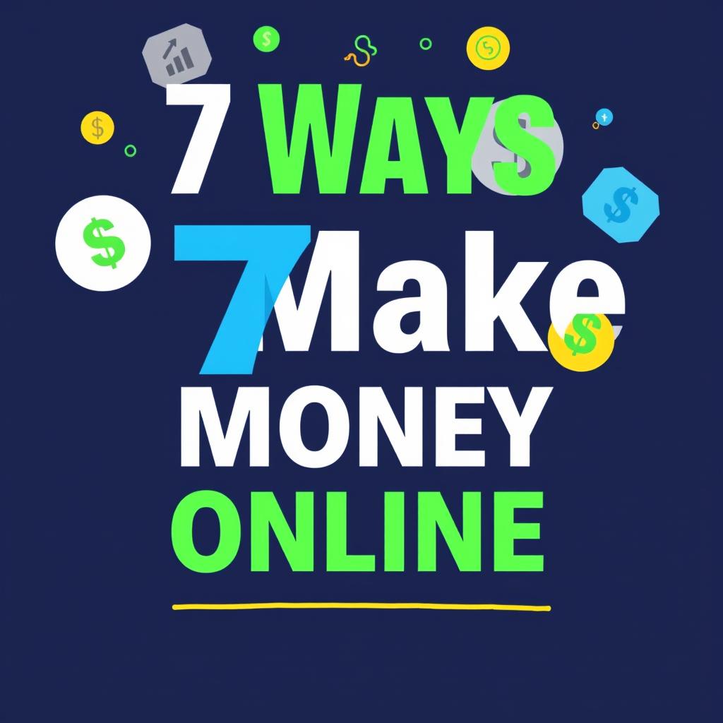 A vibrant and engaging cover page for an article titled '7 Ways to Make Money Online'