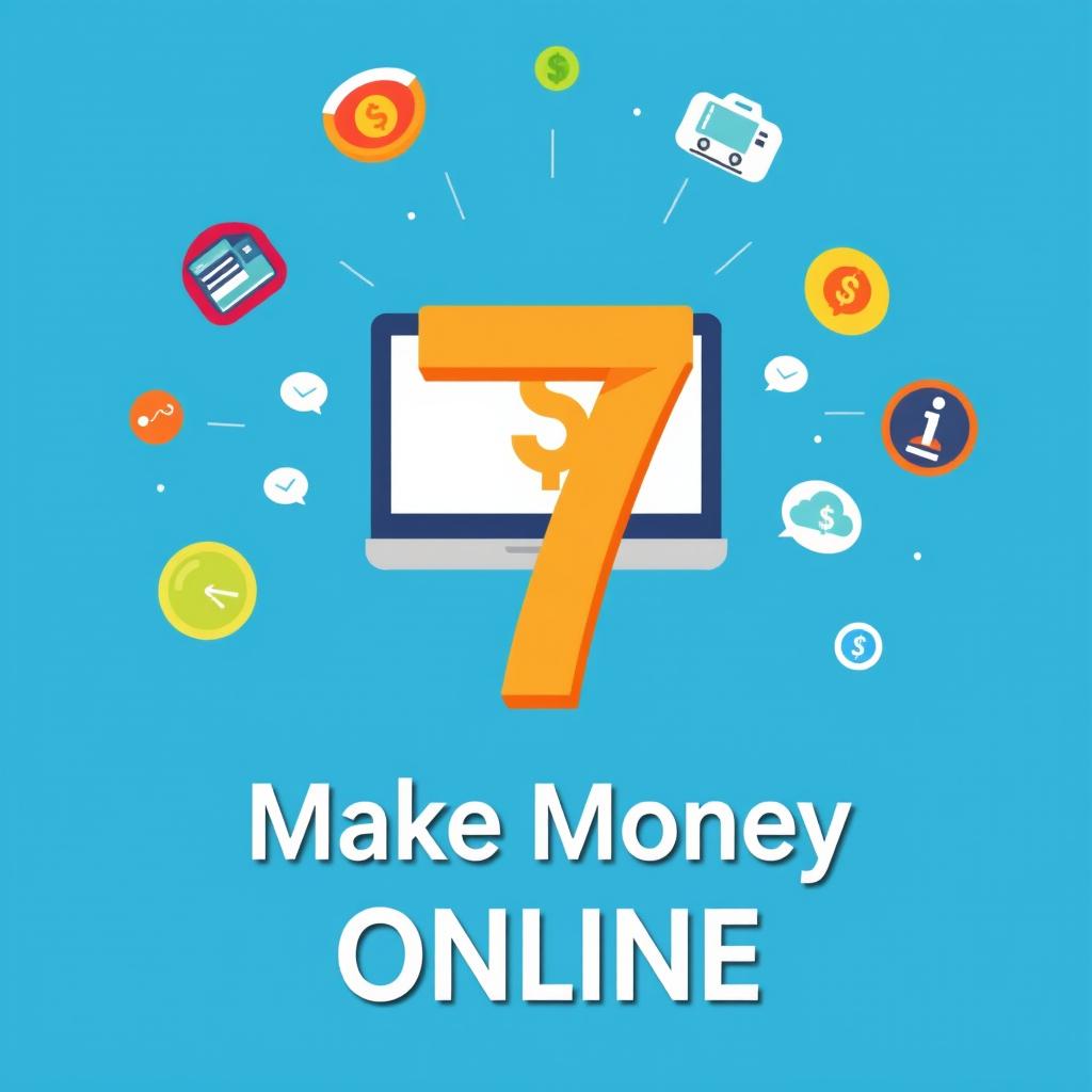 A vibrant and engaging cover page for an article titled '7 Ways to Make Money Online'