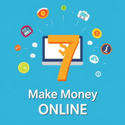 A vibrant and engaging cover page for an article titled '7 Ways to Make Money Online'