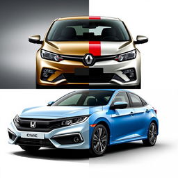 Create an image that combines elements of a Renault car and a Honda Civic car