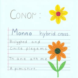 Create an easy and attractive handwritten cover page for a school project on mono hybrid cross