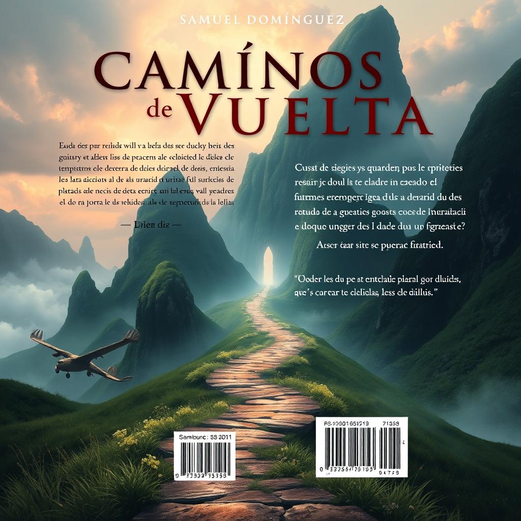 Create a fantasy book cover for 'Caminos de Vuelta' by Samuel Domínguez