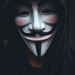 A close-up image of a man wearing a Guy Fawkes mask