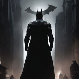 A dark and atmospheric image of Gotham City featuring Batman