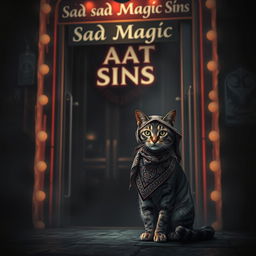 The image depicts a somber and mystical scene titled 'sad magic sins' by Asim Ali Naqvi