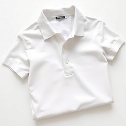 A detailed image of a classic polo shirt, featuring a collar, short sleeves, and buttons down the front