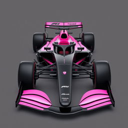 A sleek and modern Formula 1 car model in black and pink colors