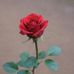 A vibrant red rose blooming at the tip of a tightly coiled barbed wire stem