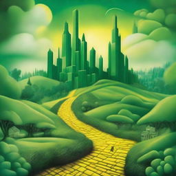 A detailed and vibrant depiction of the Emerald City from the Wizard of Oz