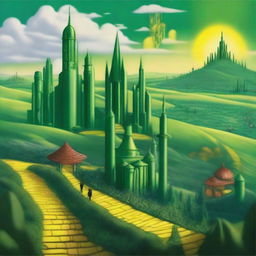 A detailed and vibrant depiction of the Emerald City from the Wizard of Oz