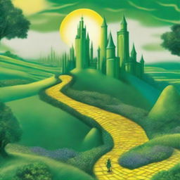 A detailed and vibrant depiction of the Emerald City from the Wizard of Oz