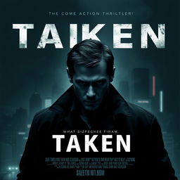 Create an action thriller movie poster inspired by the film 'Taken'