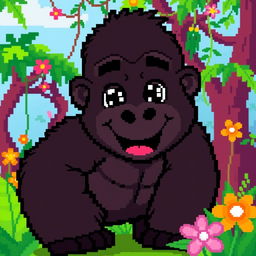 A pixel art image of a cute gorilla with a friendly and playful expression